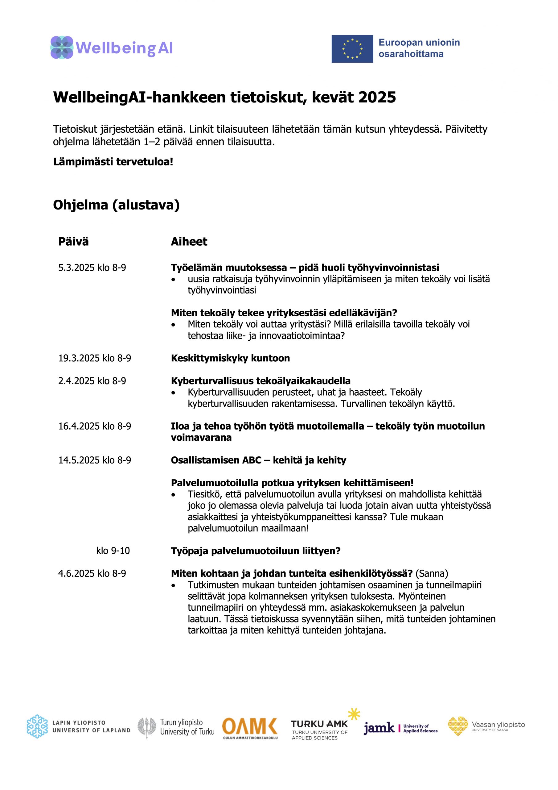 Kevään 2025 tietoiskujen aikataulu