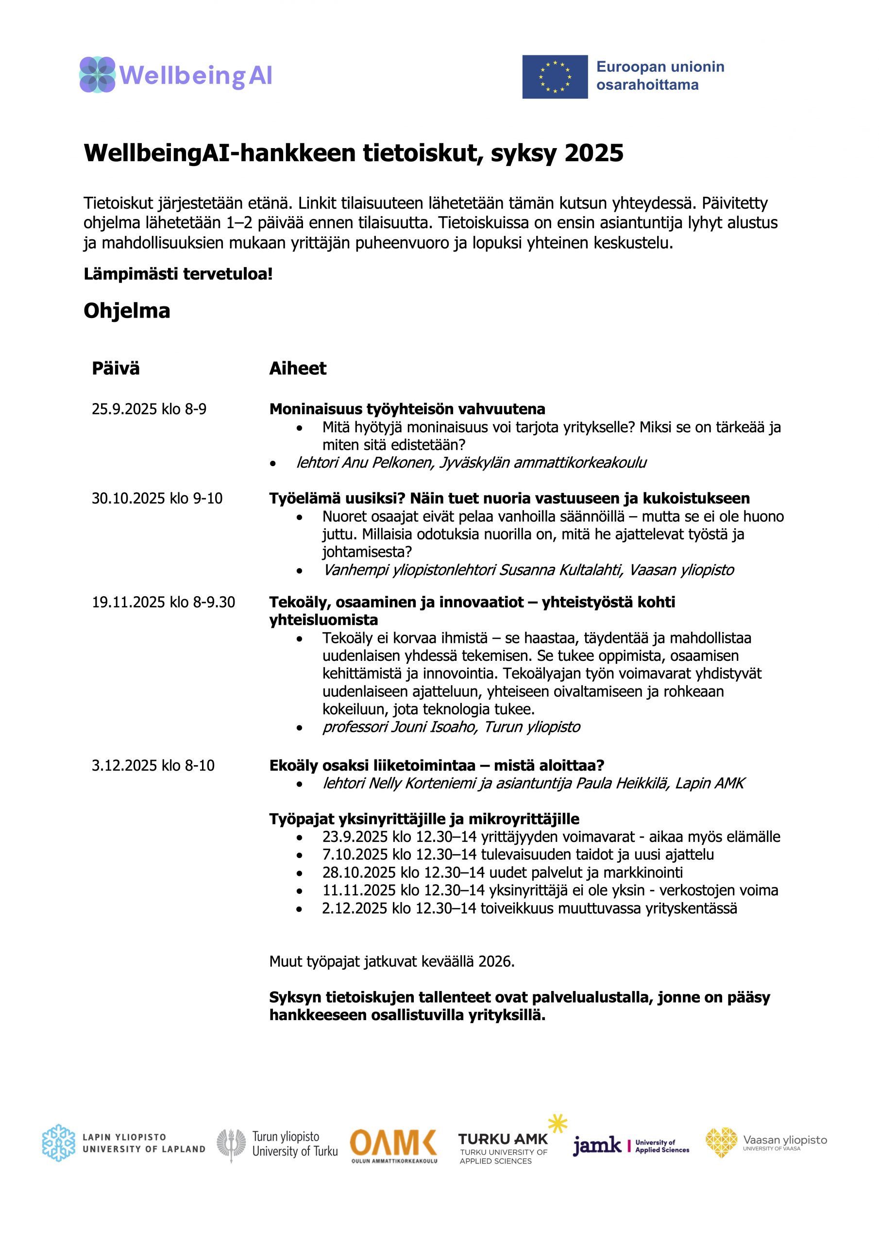 Kevään 2025 tietoiskujen aikataulu