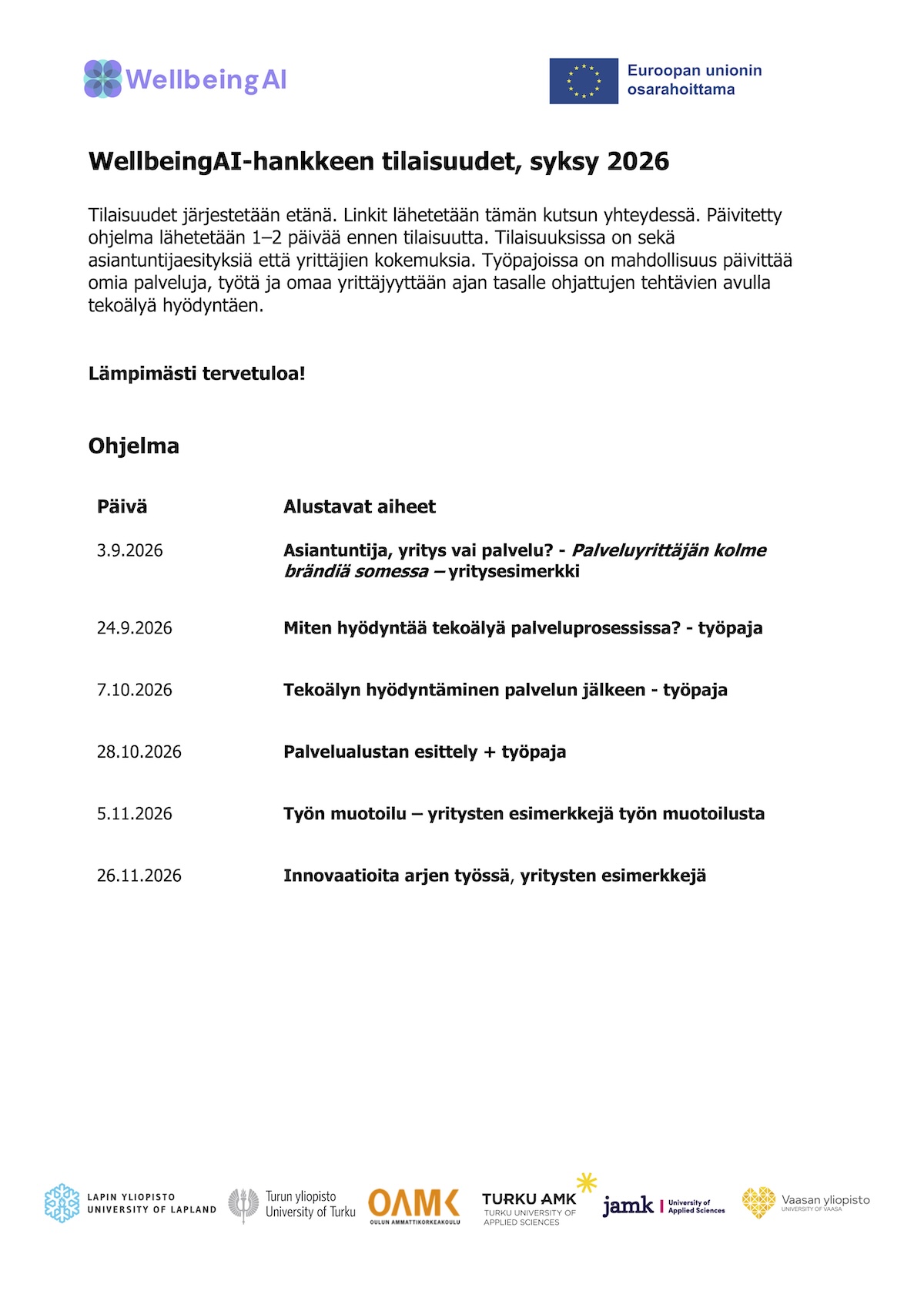 Kevään 2025 tietoiskujen aikataulu